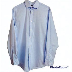 Michael Kors  Blue and White Long Sleeves Dress Shirt Size Large